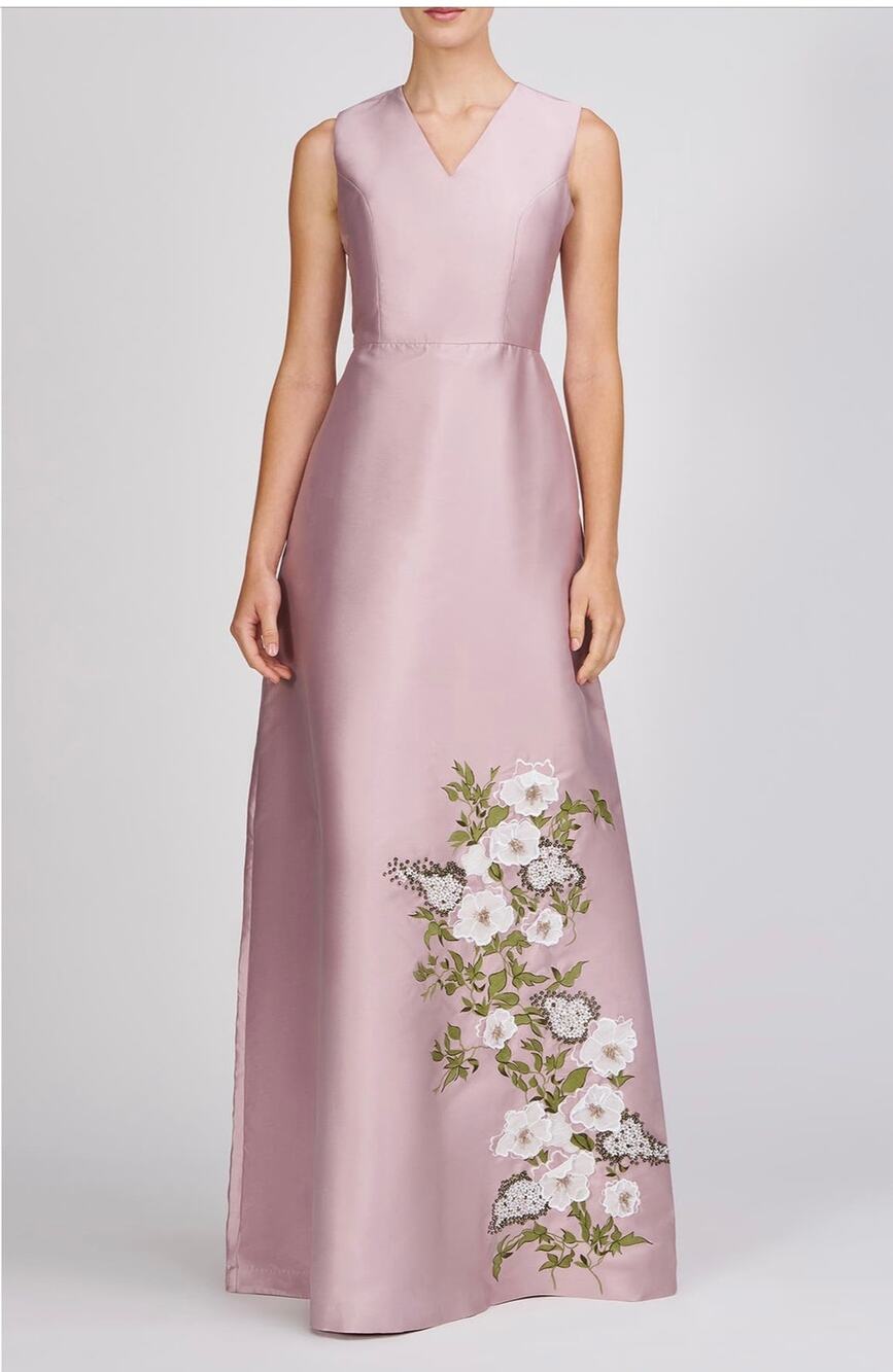Kay Unger Aurelia Wood Rose Floral Taffeta Gown Sz 16 (New)
